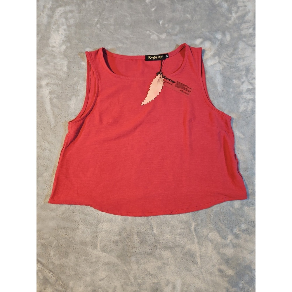 Roylamp Womens Red Sleeveless Crop Tank Top Slub Knit Scoop Neck Size XS NWT